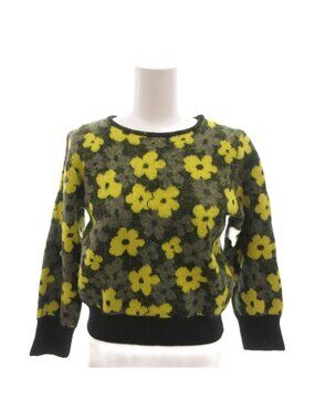 Dior Vintage Knit Sweater Floral Lame Long Sleeve M Green